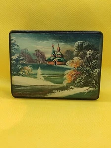 VINTAGE RUSSO SOVIETICO DIPINTO A MANO LACCATO BIGIOTTERIA SCATOLA GIOIELLI FEDOSKINO FIRMATO - Foto 1 di 11