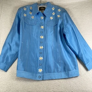 NWT Bob Mackie Wearable Art Silk Embroidered Button Up Shirt Jacket, Size 1X - Picture 1 of 12
