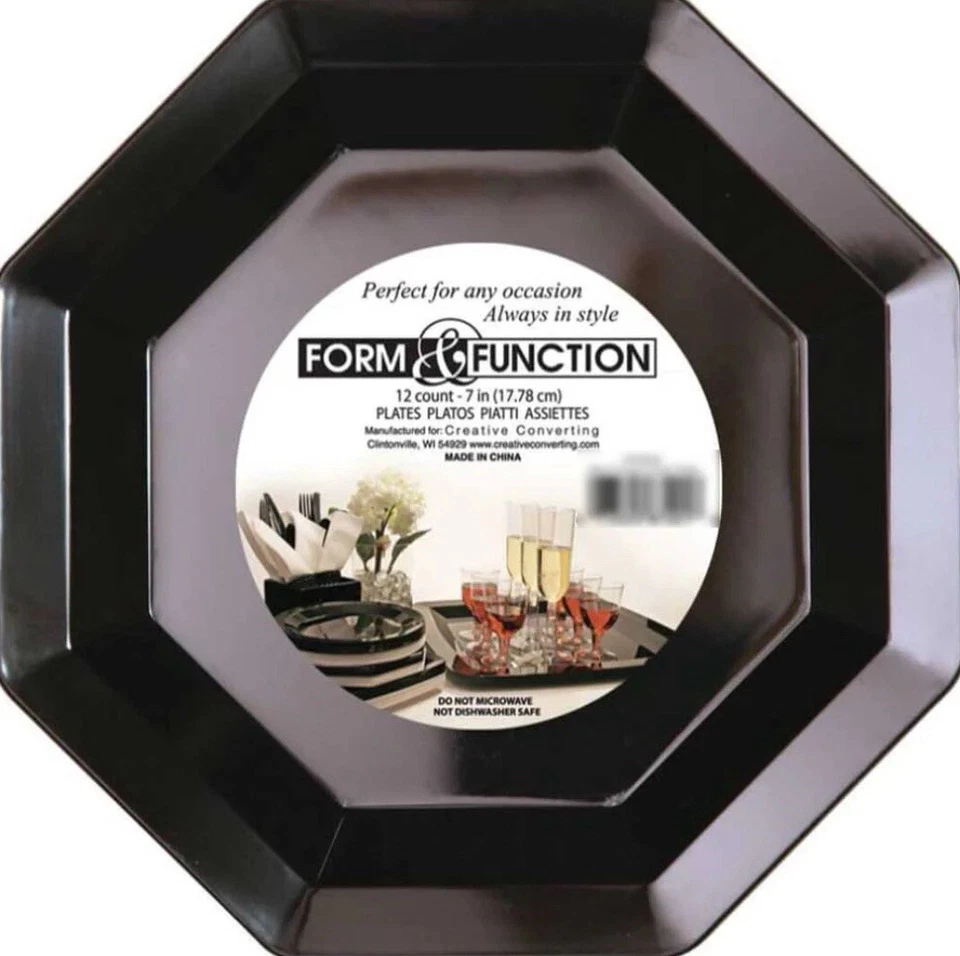 Plastic Lunch Plates 7in 12ct, Octagon Black - Image 1 of 1