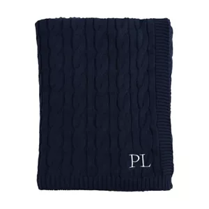 Cable Knit Throw 100% Woven Luxurious Cotton Navy Blue Blanket Paloma Living - Picture 1 of 6