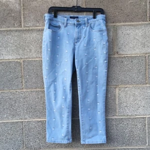 Charter Club Light Blue Sailboat Printed Cropped Jeans Bristol Capri Size 8 - Picture 1 of 9