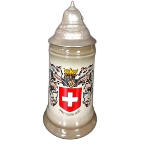 Estate Rare Original King SWITZERLAND Pewter Lid Handmade Hand painted - Picture 1 of 8