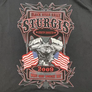 Camiseta de cuero caliente STURGIS 2009 para hombre 2XL motociclista Y2K camiseta de rally estampada en el centro - Imagen 1 de 17