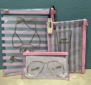 Bolsas de vacaciones de playa cosméticas de viaje transparentes y rosas Victoria’s Secret 3 piezas nuevas con etiquetas - Imagen 1 de 10