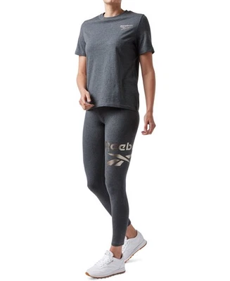 Camiseta para mujer Reebok algodón brillo logotipo (gris oscuro jaspeado, grande) Foto 1 de 4