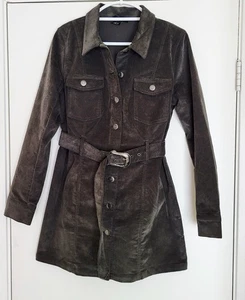 House Of Harlow 1960 Corduroy Mini Dress M Button Down Olive Retro Woodstock - Picture 1 of 13