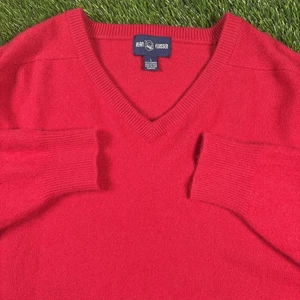 Herrenpullover Alan Flusser 100% reines Kaschmir rot Größe L V-Ausschnitt - Bild 1 von 7