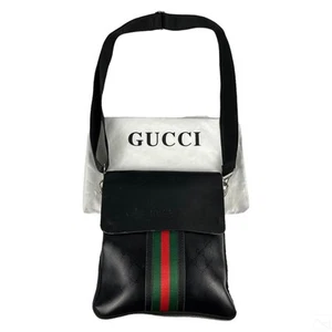 Authenitic Gucci Leather Logo Canvas Shoulder Messenger Bag Purse Black - Picture 1 of 5