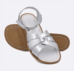 Salt Water Original Silver Leather Womens Sandals Sz 8 Big Kid 6 - Picture 1 of 7