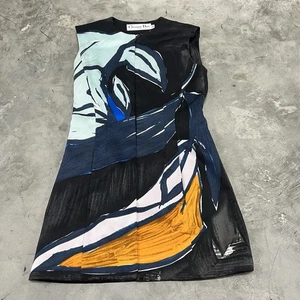 Vestido Christian Dior Sin Mangas Talla F 34/US 2 Gancho Ojo Cierre Lazo Multicolor - Imagen 1 de 8