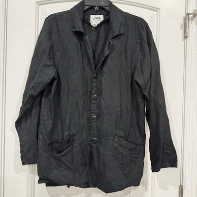 Лен Jeanne Engelhart льняной Shacket кнопка куртка черный карманы маленький - Изображение 1 из 4