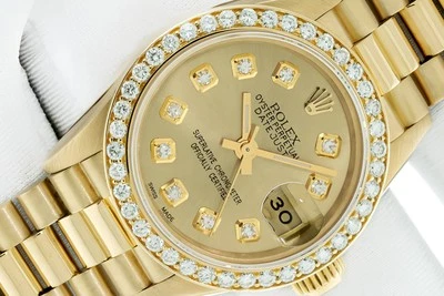 ROLEX LADIES PRESIDENT CHAMPAGNE DIAMOND DIAL 18K YELLOW GOLD QUICK-SET WATCH - Image 1 of 4
