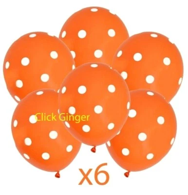 Orange Polka Dot Latex Balloons (x6) White Spots Helium Baby Shower Decoration - image 1 of 3