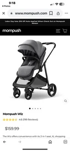 Mompush Wiz 2-in-1 Convertible Baby Stroller Bassinet Mode Foldable Grey - Picture 1 of 5
