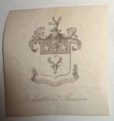 J Maitland Thomson - Scottish Armorial Bookplate. Mid 19th century Foto 1 de 2