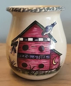 Vintage Home & Garden Party Birdhouse Stoneware Small Crock Candle Holder 4" - Picture 1 of 6