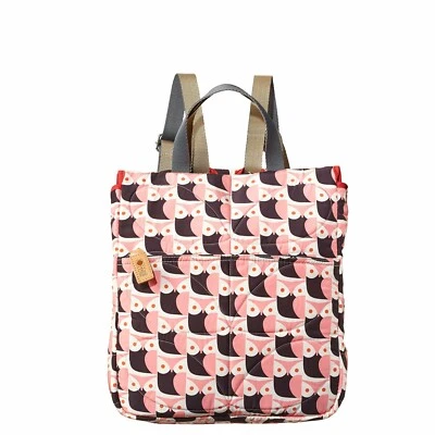 Orla Kiely Red White Pink Little Owl Quilted Reversible Backpack Rucksack Bag - Image 1 of 4