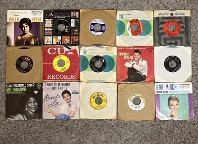 Lot of 15 7" 45 RPM Vinyl Records Pop Music Ella Fitzgerald Dirty Dancing Foto 1 de 4