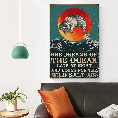 Винтажный плакат Meowmaid Ocean Dreams настенное искусство декор спальни офиса - Изображение 1 из 4