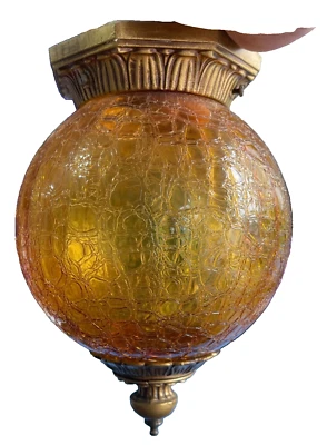 Luz de techo bola naranja de vidrio Mid-Century 1971 de colección con accesorios similares a bronce 11" Foto 1 de 4