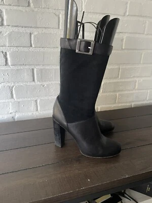 Botas negras de cuero Rachel Zoe Claudia para mujer talla 7,5 tacones de bloque plataforma oculta Foto 1 de 4