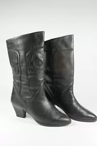 Damenstiefel Lederstiefel Stiefelette Blumen schwarz 80er TRUE VINTAGE 80s boots - Bild 1 von 11