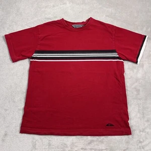 Vintage Quiksilver Shirt Boys Small Red Striped Short Sleeve Cotton Crewneck Y2K - Picture 1 of 11