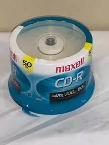 MAXELL CD-R DISCS AUDIO VIDEO RECORDABLE MEDIA 50 PK SPINDLE 700 MB 48x 80 - Picture 1 of 5