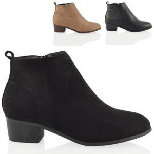 Womens Ankle Boots Ladies Block Low Heel Western Style Chelsea Booties Size 3-8 - Picture 1 of 40
