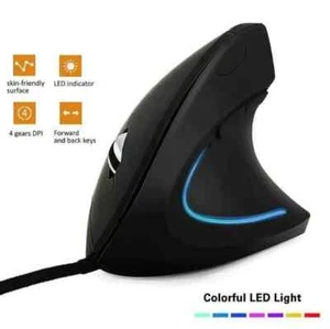 Wired Right Hand Vertical RGB Mouse Ergonomic Gaming Mouse 3200DPI USB Optical - Picture 1 of 7