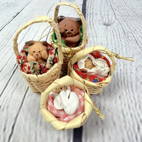 Vintage Tiny Miniature Woven Baskets With Clay Babies And Bears Dollhouse Fairy Cover