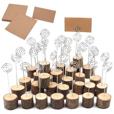 10X(30 Pcs Rustic Wood Place Card Holders with Swirl Wire Wooden Bark Memo  Q0J1