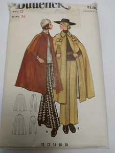 Cape Poncho Wide Pants 12 Butterick 6043 Sewing Pattern UC VTG 60s Long Safari - Picture 1 of 6