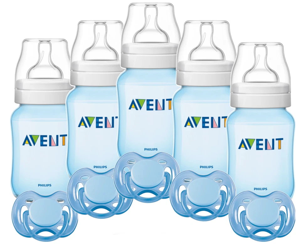 Avent Classic Baby Flaschen Set 5 x  Babyflasche 260ml mit Sauger  & 5 Schnuller - Bild 1 von 4