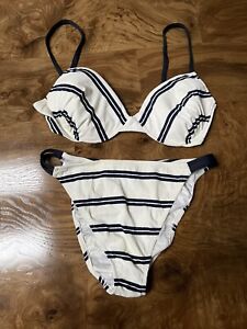 La Perla 2pc Bikini Bathing Suit sz 48 ( US 10-12) White/Navy- Made in Italy