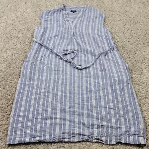 Jones New York Dress Womens Medium Blue Striped Sleeveless Linen Blend Pockets - Picture 1 of 7