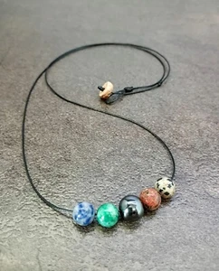 Gemstone Pendant Beads String Necklace Men Women Surfer Boho Yoga Meditation - Picture 1 of 2