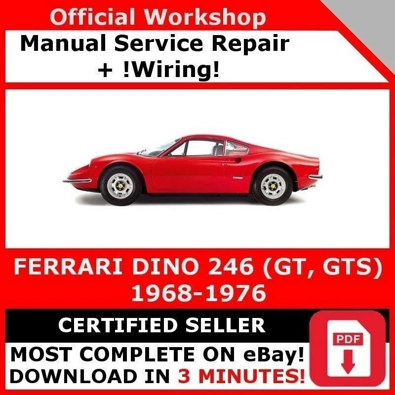 FACTORY WORKSHOP SERVICE REPAIR MANUAL FERRARI 246 DINO (GT, GTS) +WIRING - Image 1 of 4