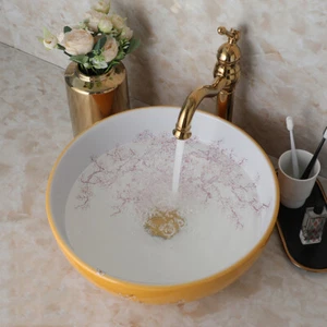 FA Cerámica Lavabo Cuenco Lavabo Fregadero Grifo Mezclador Dorado Grifo Pop Drenaje Set - Imagen 1 de 14