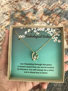 Unbiologische Schwester Sterling Silber Herz Halskette vergoldet - Bild 1 von 2