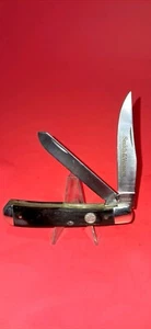 SMITH & WESSON USA 2 BLADE BLACK HORN TRAPPER KNIFE RARE UNUSED - Picture 1 of 6