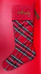 Medias de Navidad personalizadas Kim Seybert NYC tartán seda a cuadros ANDY con cuentas - Imagen 1 de 10