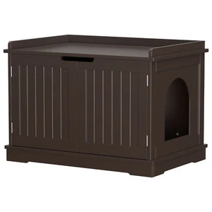 Cat Litter Box Furniture Enclosure Hidden Wooden Washroom Storage Bench Brown - Picture 1 of 24