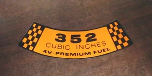 1961-65 Ford NEW 352 4v Premium Fuel Air Cleaner Top Decal - Picture 1 of 2