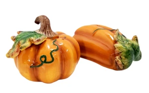 Zucca e Zucca Sale e Pepe Shaker Ceramica Autunno Halloween Ringraziamento - Foto 1 di 6