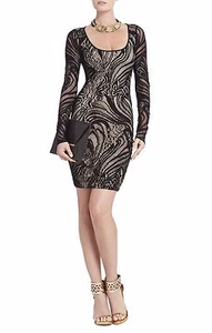 NEW BCBG MAX AZRIA BLACK VIVIA LONG SLEEVE LACE FRH6Z297/M158A DRESS SIZE L - Picture 1 of 4