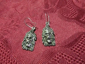 Pierced Silvertone Werewolf Mask Earring Pair Wires - Picture 1 of 1