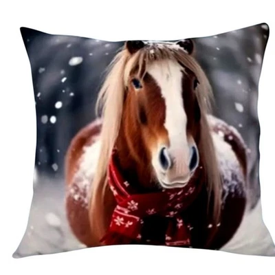 Acogedor para estas vacaciones: funda de almohada e inserto de caballo suave nieve brillante Jolly Holidays Foto 1 de 2
