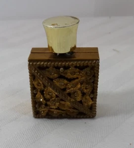 Vintage Parfum Flakon Kristall verziert Gold Metall Strass - Bild 1 von 6