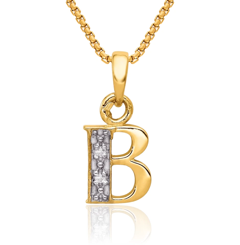Collar inicial de diamantes con letra B de oro amarillo macizo de 10K Foto 1 de 1